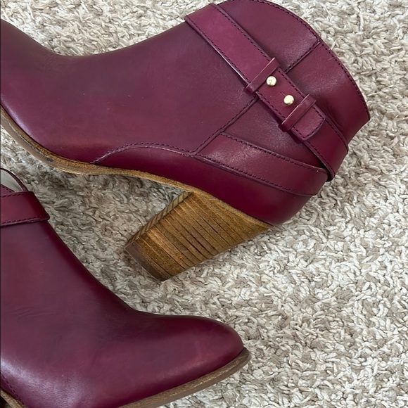Boden Wine / Burgundy Ankle Boots with Chunky Stacked Heel - Size 38 / 7 - Picture 4 of 16